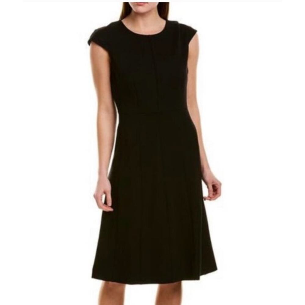 J.Crew Black Ponte Cap Sleeve A-Line Midi Dress Sz 4 Classic Workwear Minimalist